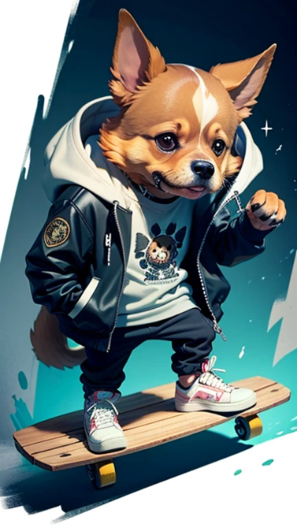 C4tt4stic, Cartoon dog breed dachshund with jacket and skateboard