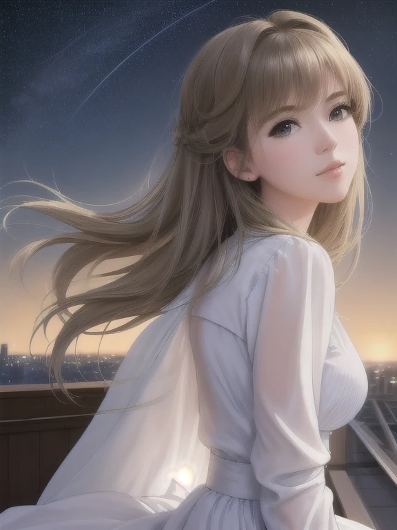 (best quality, masterpiece:1.2),ultra-detailed,realistic:1.37,anime,1girl,young girl,short girl,sci-fi,outer space,outdoor,night,starlit sky,greenhouse,huge structure,biodome,landscape,scenery,horizon,rooftop,sitting on rooftop,wind,gazing into the distance,atmospheric lighting,focus only,closed,from the side,shallow depth of field,bokeh