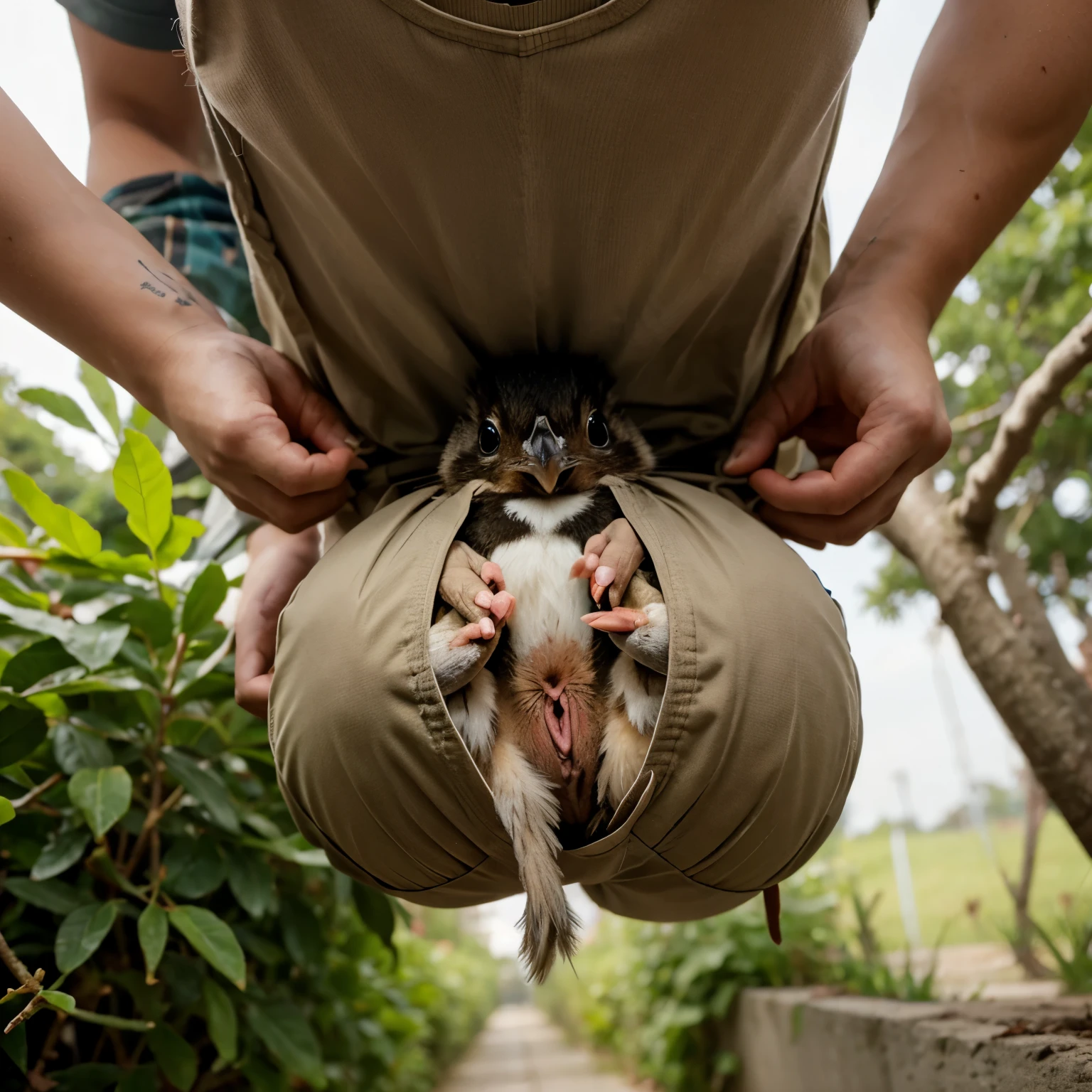 small bird with human testicles