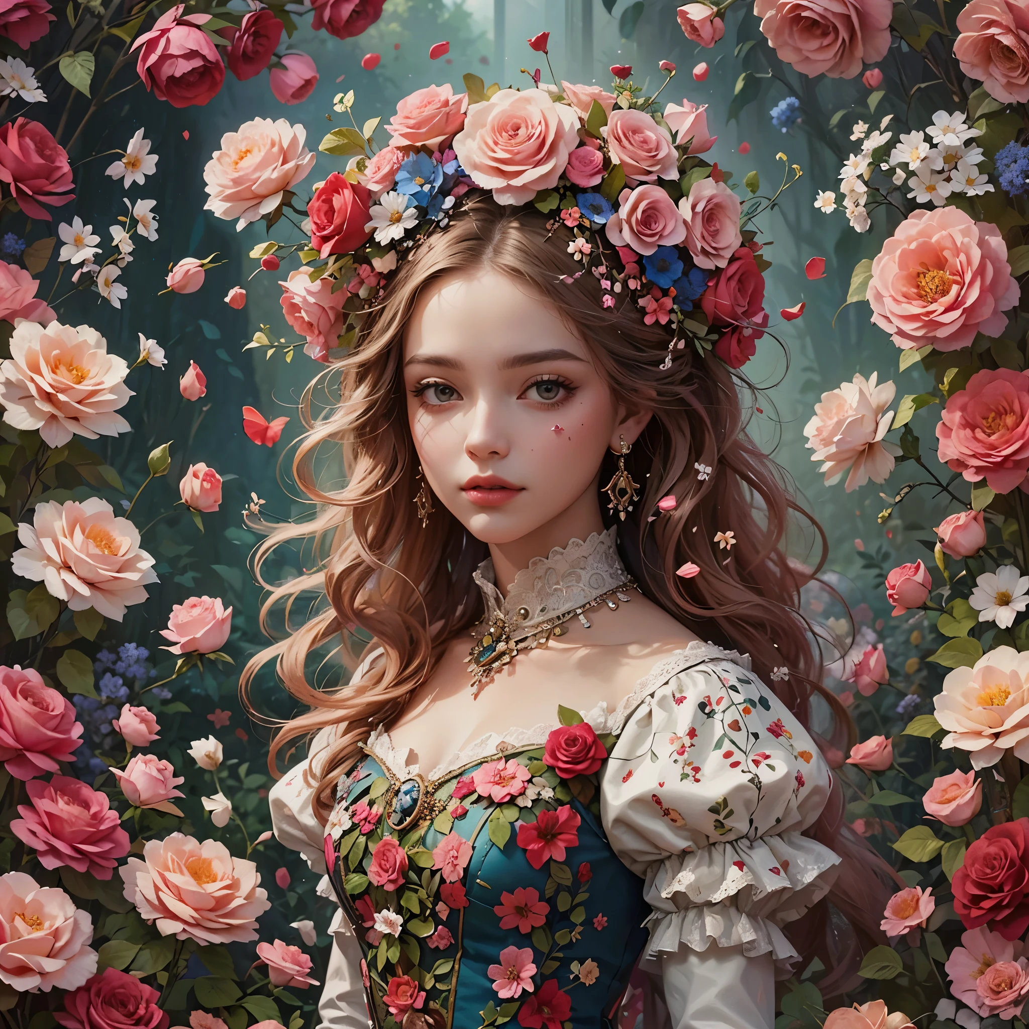 imagen arafed de una mujer con una corona de flores frente a un fondo floral, hermoso arte UHD 4K, beautiful fantasy art portrait, hermoso arte digitalwork, beautiful fantasy maiden, detailed fantasy digital art, Arte digital 4k muy detallado, beautiful digital illustration, beautiful fantasy art, gorgeous digital art, beautiful gorgeous digital art, beautiful fantasy portrait, hermoso arte digital