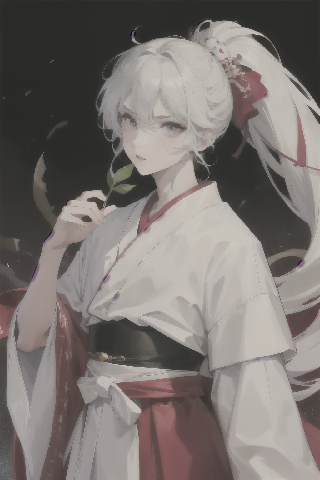 high quality,(A mature man), Sesshomaru, (Upper body, Head turned to one side,Serious expression), night,moon
