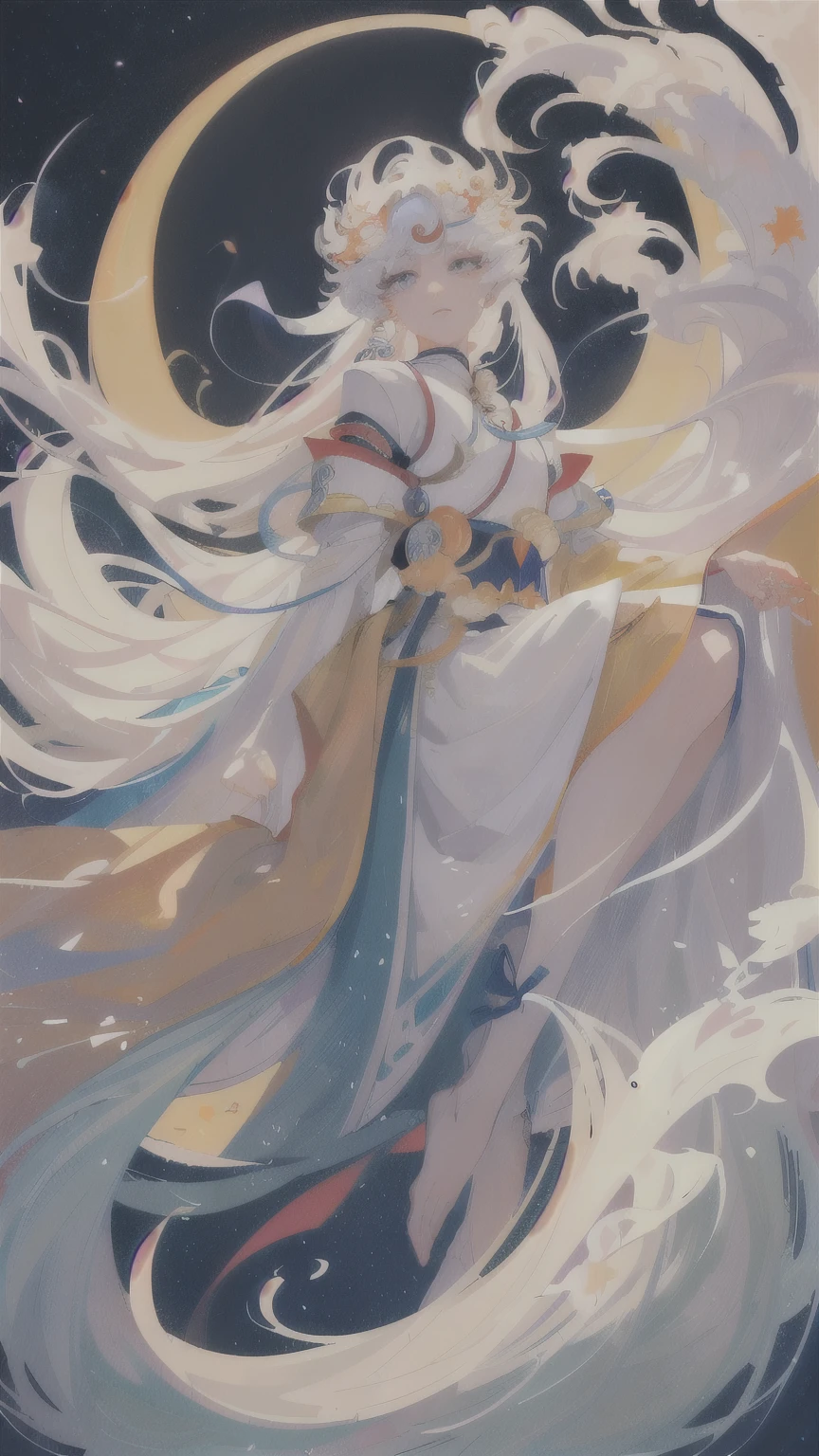 (masterpiece), (best quality), (Super detailed),(random hair),(illustration), (sesshomaru), ,permanent,looking at the audience, (night,moon), Beautiful and delicate eyes, Exquisite and beautiful face, floating, (high saturation), (colorful splash), (shine), focus on face, By the numbers