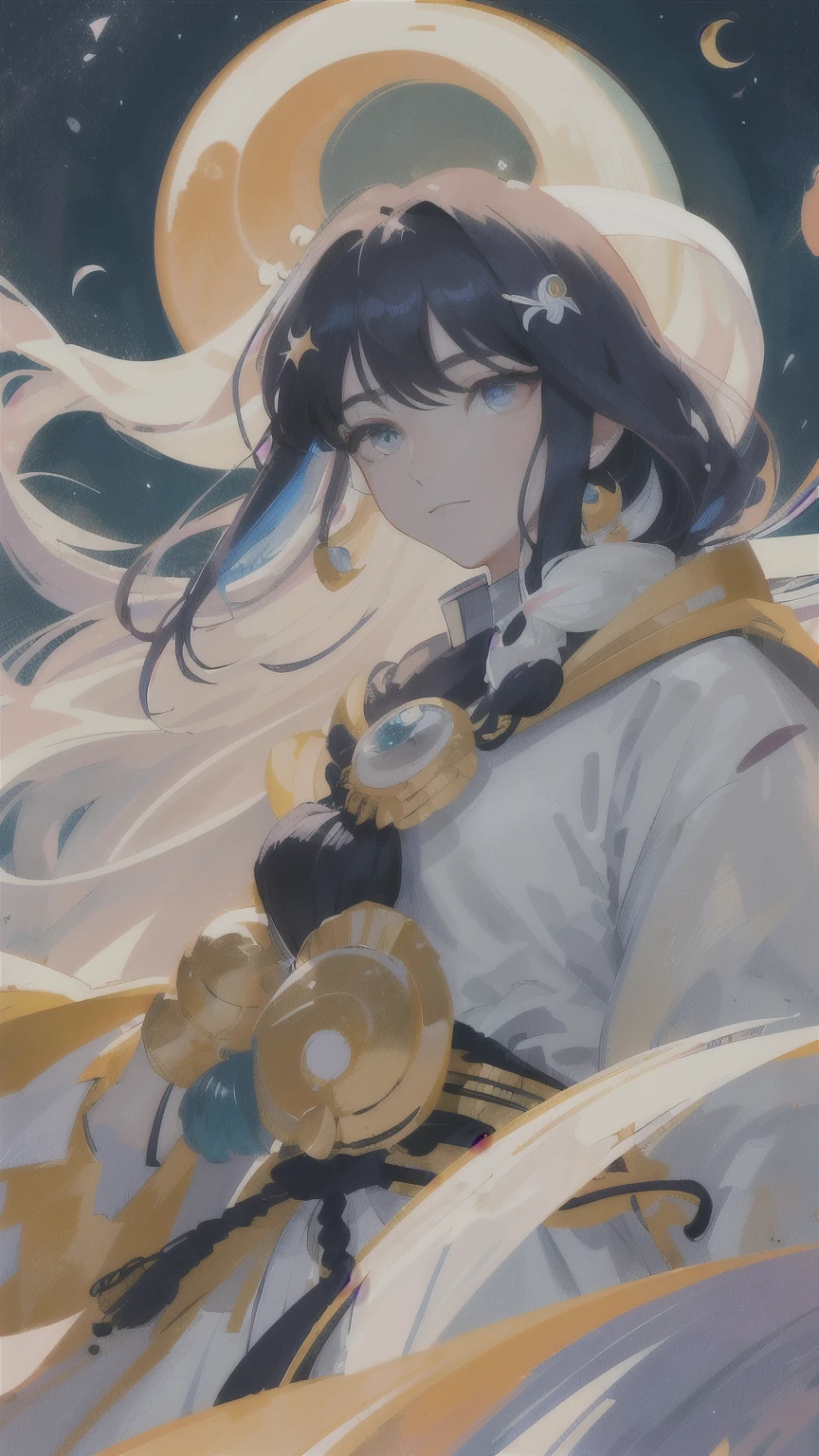 (masterpiece), (best quality), (Super detailed),(random hair),(illustration), (sesshomaru), ,permanent,looking at the audience, (night,moon), Beautiful and delicate eyes, Exquisite and beautiful face, floating, (high saturation), (colorful splash), (shine), focus on face, By the numbers