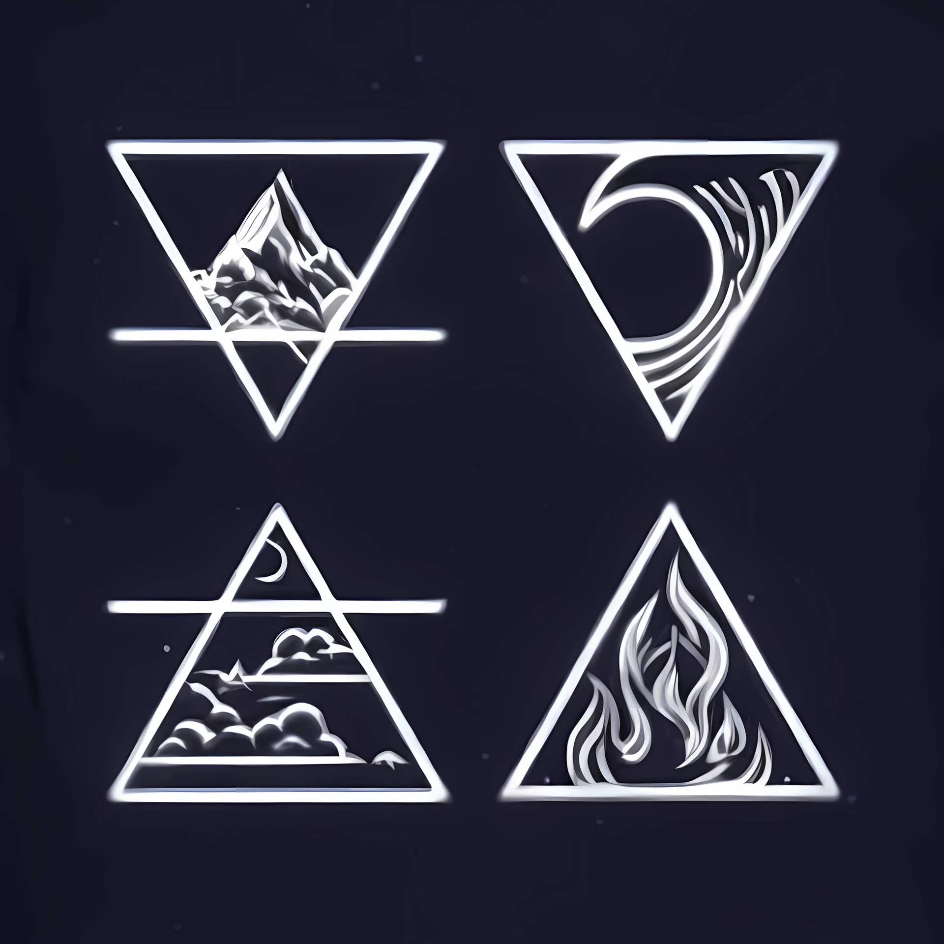 a closeup of a black shirt with a triangle and a wave, sigilos, alchemical symbols, elemento agua, Jungian winter symbols, floating sigilos, ancient symbols, magical sigilos, occult aesthetic alchemy, Ancient symbol behind it, simbolos magicos, elemental, magic symbols, elementos magicos, dnd wicca symbols, elementos de la naturaleza