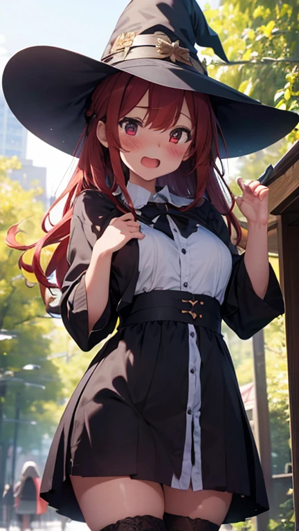 mastute piece,Best Quality,insanely detailed,8k cg,nsfw,
shoot upper body,(body in front:1.1),1girl,standing,looking at viewer,(witch robe,witch hat,witch wand),BREAK,blush,shy,ecstasy face,gasping,(trembling:1.2),orange hair,break,open mouth,(forest:1.2),