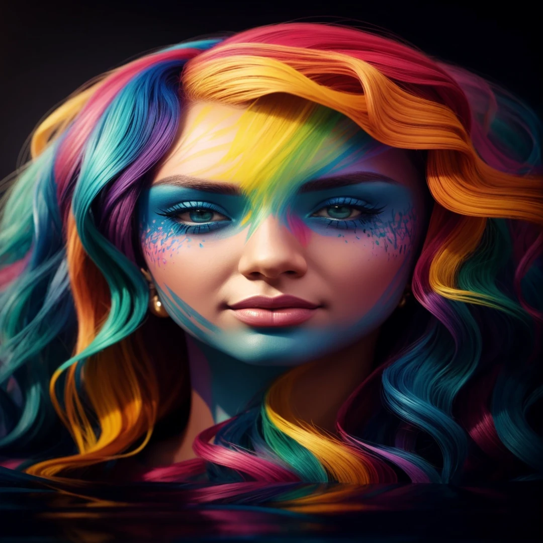 um close up de uma mulher com cabelo colorido e maquiagem, arte colorida de fantasia digital, linda arte realista, stunning ultrarealistic illustration, arte digital realista 4k, arte realista 4k, retrato de sereia, linda arte digital, fantasia arte behance, pintura digital colorida, cores vibrantes e realistas, Arte digital altamente detalhada em 4k, retrato de sereia warrior, pintura digital vibrante