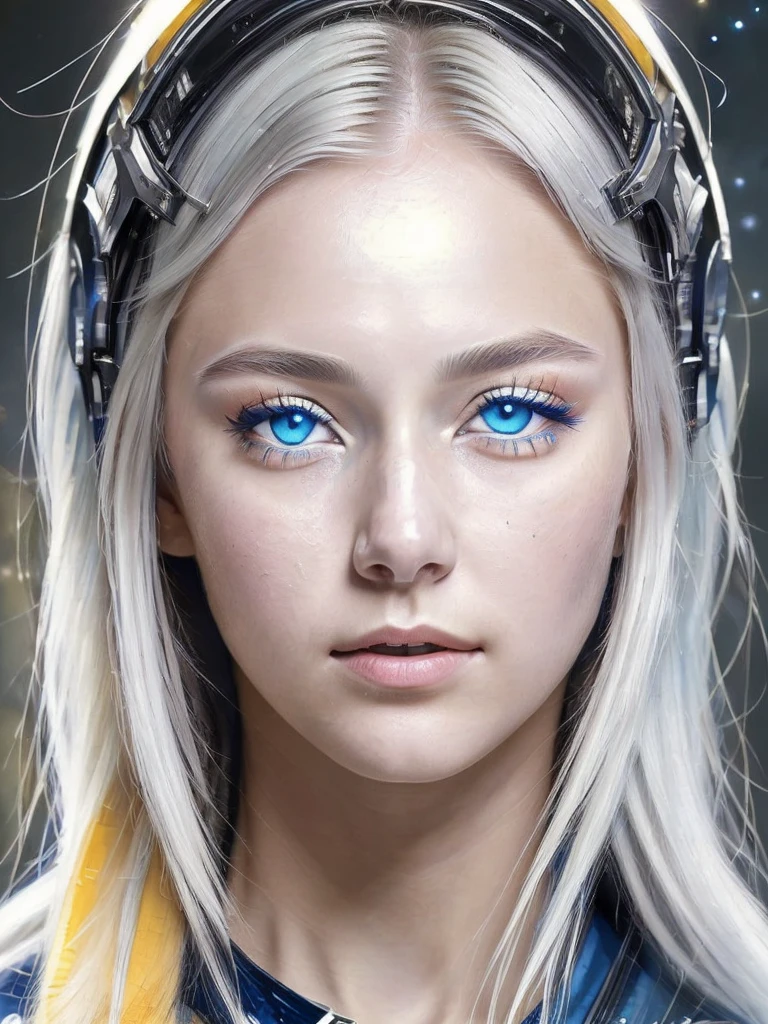 (See higher quality masterpieces up close:1.5)0.9], (space and astronauts:1.2) (messy silver hair:1.1) (Yellow eyes and blue eyes with heterochromia:1.2) (space helmet:1.0) (colored stars in the eyes:1.0) (shining light:1.1) (big lips:0.9)