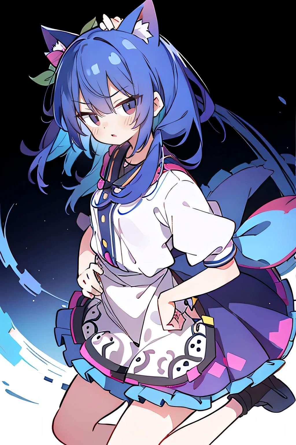 (masterpiece),best quality, expressive eyes, perfect face, 1girl,
Put your hands on your waist,fair, Gorgeous,Japanese cartoons,girl,lola,Hina Angel, blue hair, blue haired, floating clothes,Grab your waist, Grab your waist, hands on hips , hands on hips,sit, sit on ground, Legs on the ground, flat chest,cat ears,