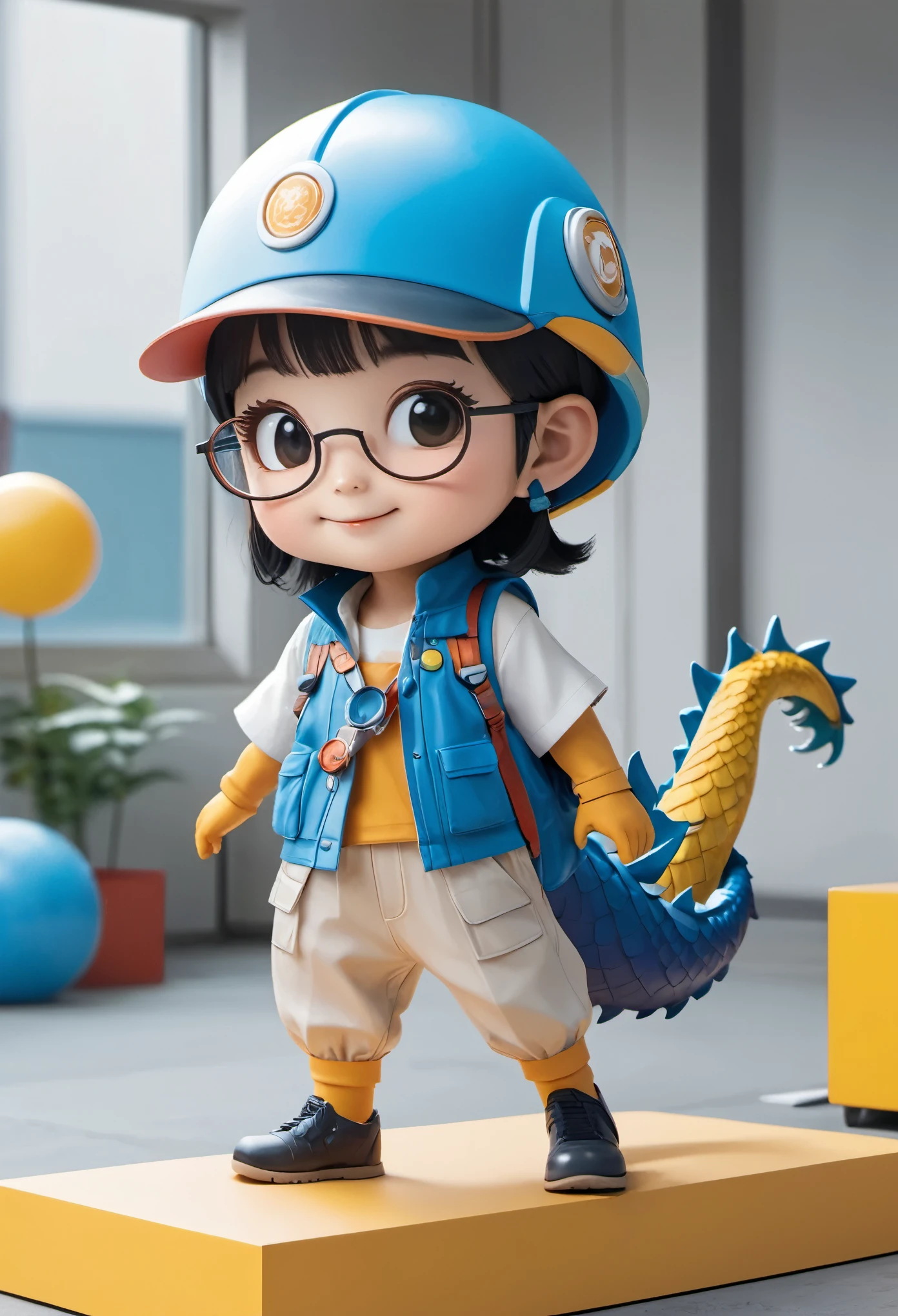 Mascot of the One Belt One Road Vocational Skills Competition,The image of a dragon wearing work clothes is the design prototype,Combination design of characters and cute animals,wearing a helmet、Glasses,Construction worker in the image of a dragon in overalls holding a wrench in his hand,pincers,smile for camera。blind box,IP image design,chibi(Q version),cyberpunk,full body shot,Three views of cartoon characters,Generate three views,i.e. front view、side view and rear view,Maintain consistency and consistency。Bubble Mart,clean background,Natural light,8k,best quality,Super details,3D,C4D,Blender,oc rendering,Ultra HD 3D rendering,niji5
