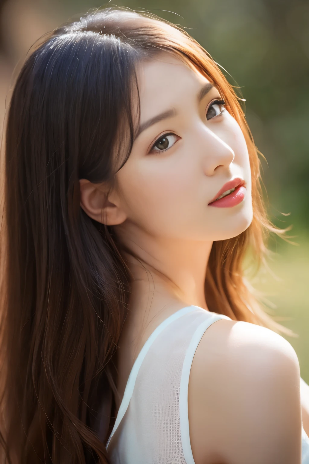 RAW photos，best quality），（lifelike，photo lifelike：1.3），best quality，Highly detailed，masterpiece，Super detailed，illustration，1 girl，upper_body，dynamic angle，World Mastery Theatre，messy_long_hair，best quality，Extremely detailed CG unified 8k wallpaper，amazing，light，lens_flare，dunhuang_style，real person，Hanfu