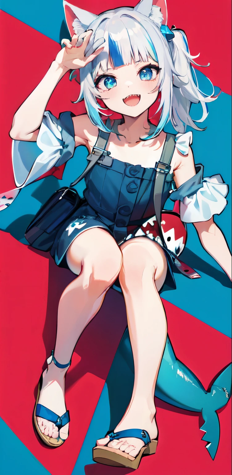 masterpiece, high quality, houshouBikini, highres, absurdres, ultra-detailed, detailed eyes, 8k, ti-emb_kobo-kanaeru, 1girl, colorful eyes, fangs, open mouth, bangs, colorful background, looking at viewer, vibrant, contrast, gradient hair, happy, graffiti wall background, water splash, close up, small breast, 2d, masterpiece, best quality, anime, highly detailed, full body, 1girl, solo, gura_neko, blue dress, cat ears, side ponytail, cube hair ornament, sandals, :d, sharp teeth, shark tail, shoulder bag, shore town