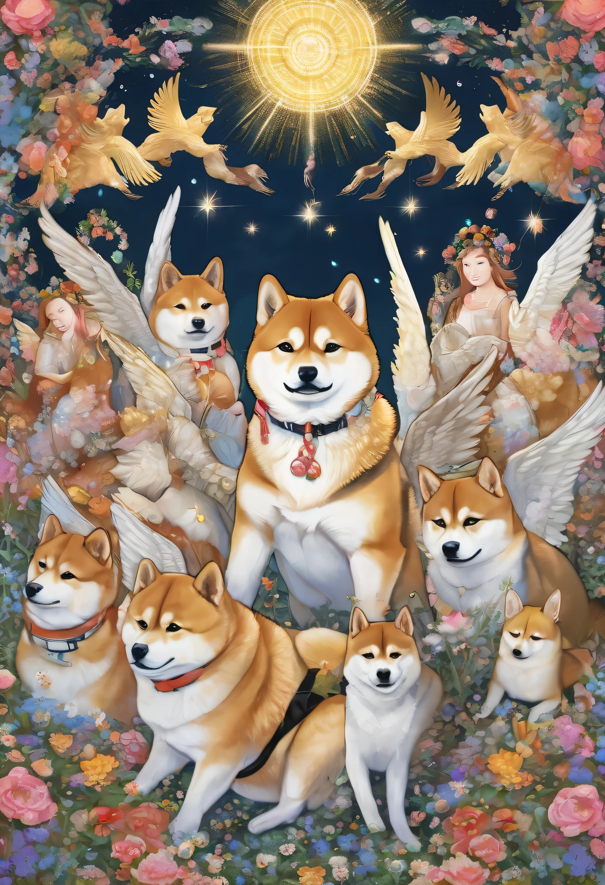 shiba surrounded by angels