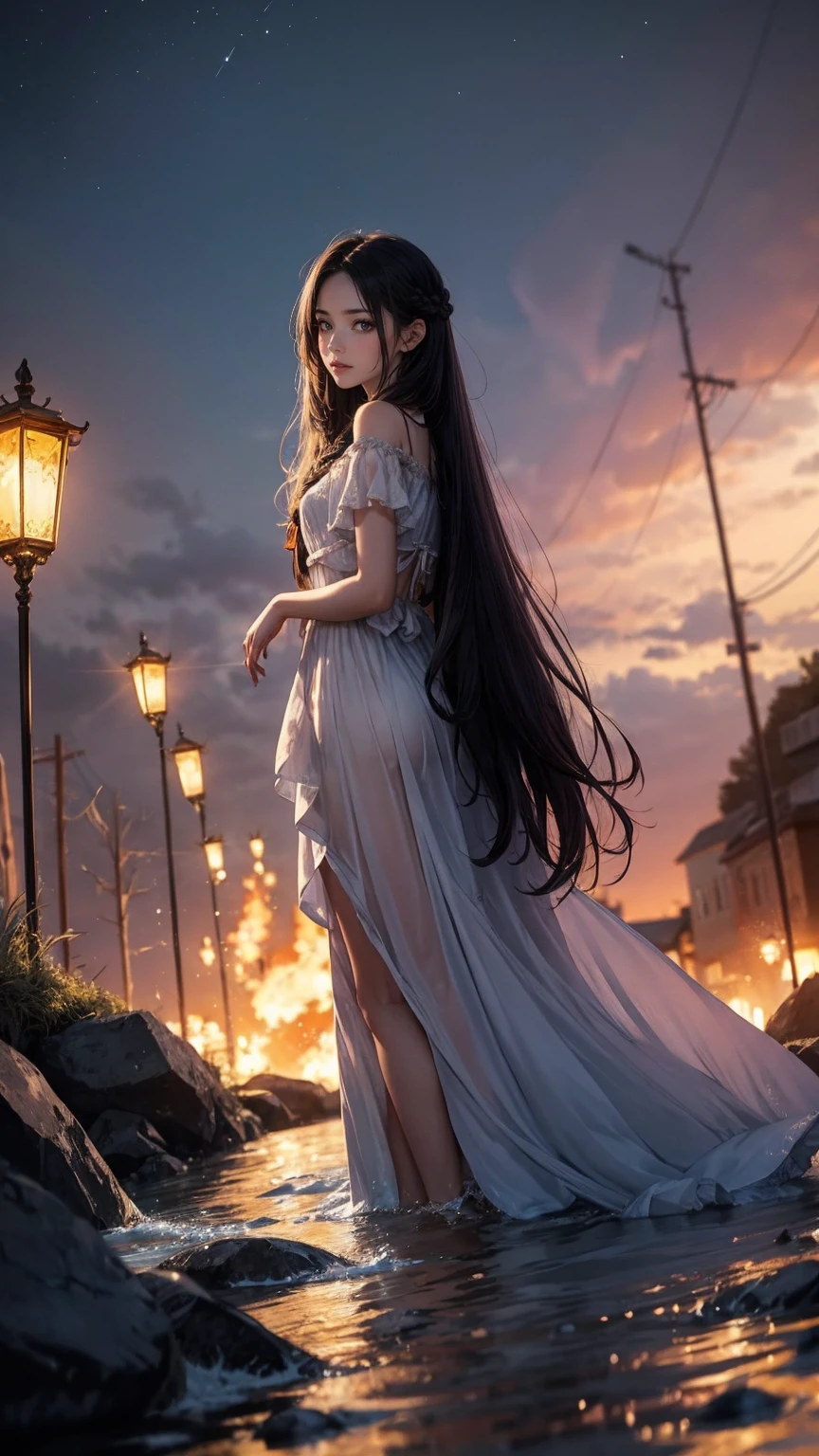 zrpg style, from_side from_Underneath a beautiful scary woman made of water (expression of sadness:1.2) woman with (long water hair:1.2) 水from立ち上がる苔の煙の蔓、fireflies stirring the water、Midnight Moonlight、Backlight (masterpiece:1.2) (highest quality) (be familiar with) (Complex) (8K) (HDR) (wallpaper) (cinematic lighting) (sharp focus)