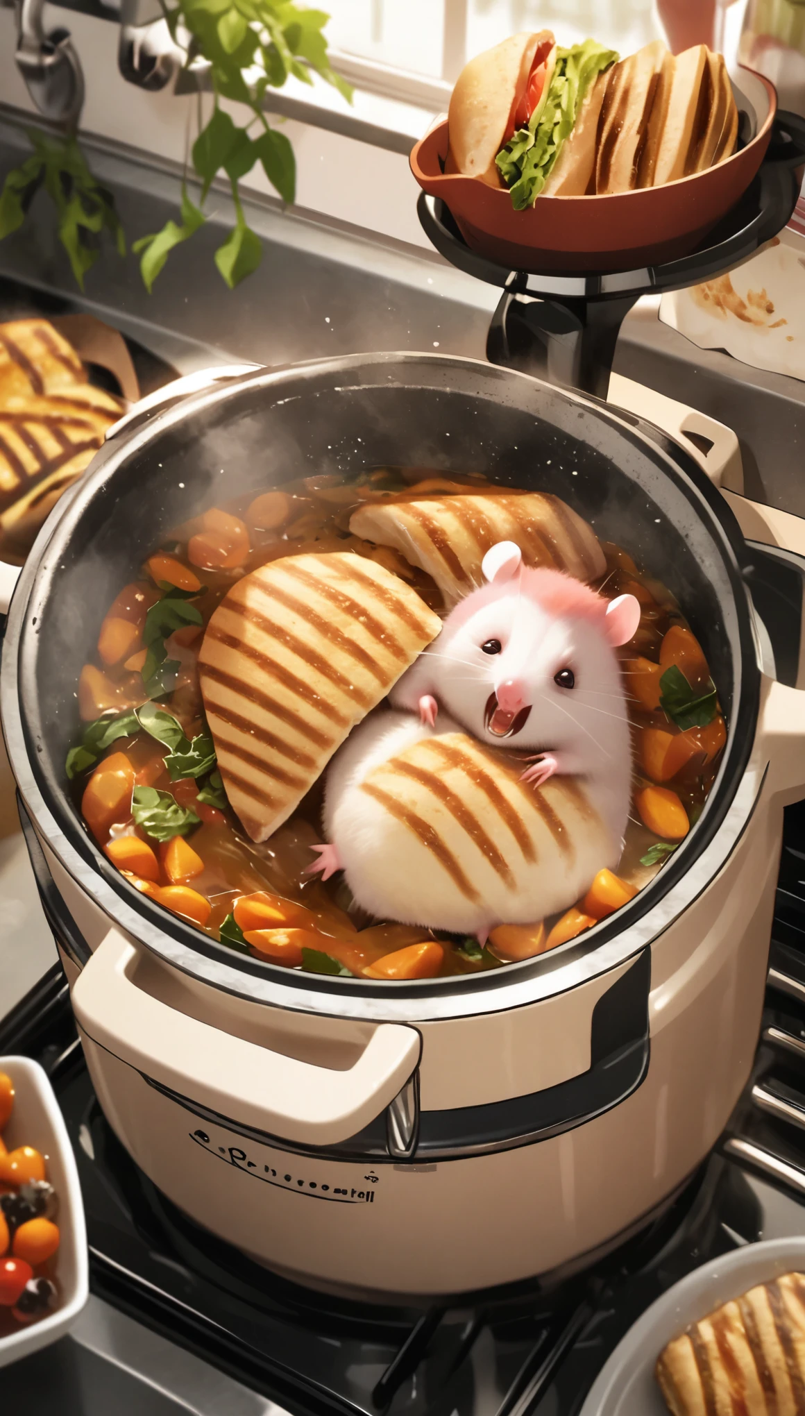 zackary911 thin male single cartoon possum,Hair covers the eyes, In the pot, kitchen, Panini, food