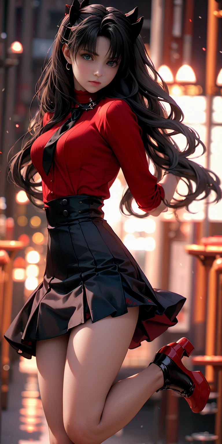 fate stay series tohsaka rin and sakuya rindou yuri (wearing business outfit, formal jacket, blue neck tie, tie,white shirt, skirt, heels, high waist, skirt big perfect round breasts,hourglass body, thin waist,btpt-fc,Photo realistic, hyperrealistic:1, beautiful, masterpiece, best quality, extremely detailed face, perfect lighting,detailed eye makeup, detail face, nice detailed eyes,nice hands, perfect hands realistic pupils,realistic iris:1) 