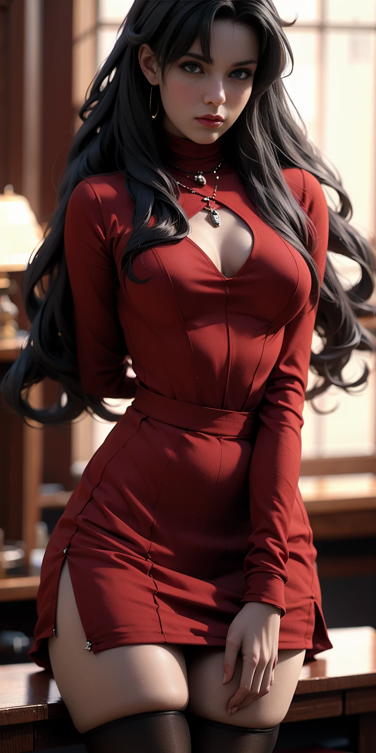fate stay series tohsaka rin and sakuya rindou yuri (wearing business outfit, formal jacket, blue neck tie, tie,white shirt, skirt, heels, high waist, skirt big perfect round breasts,hourglass body, thin waist,btpt-fc,Photo realistic, hyperrealistic:1, beautiful, masterpiece, best quality, extremely detailed face, perfect lighting,detailed eye makeup, detail face, nice detailed eyes,nice hands, perfect hands realistic pupils,realistic iris:1)