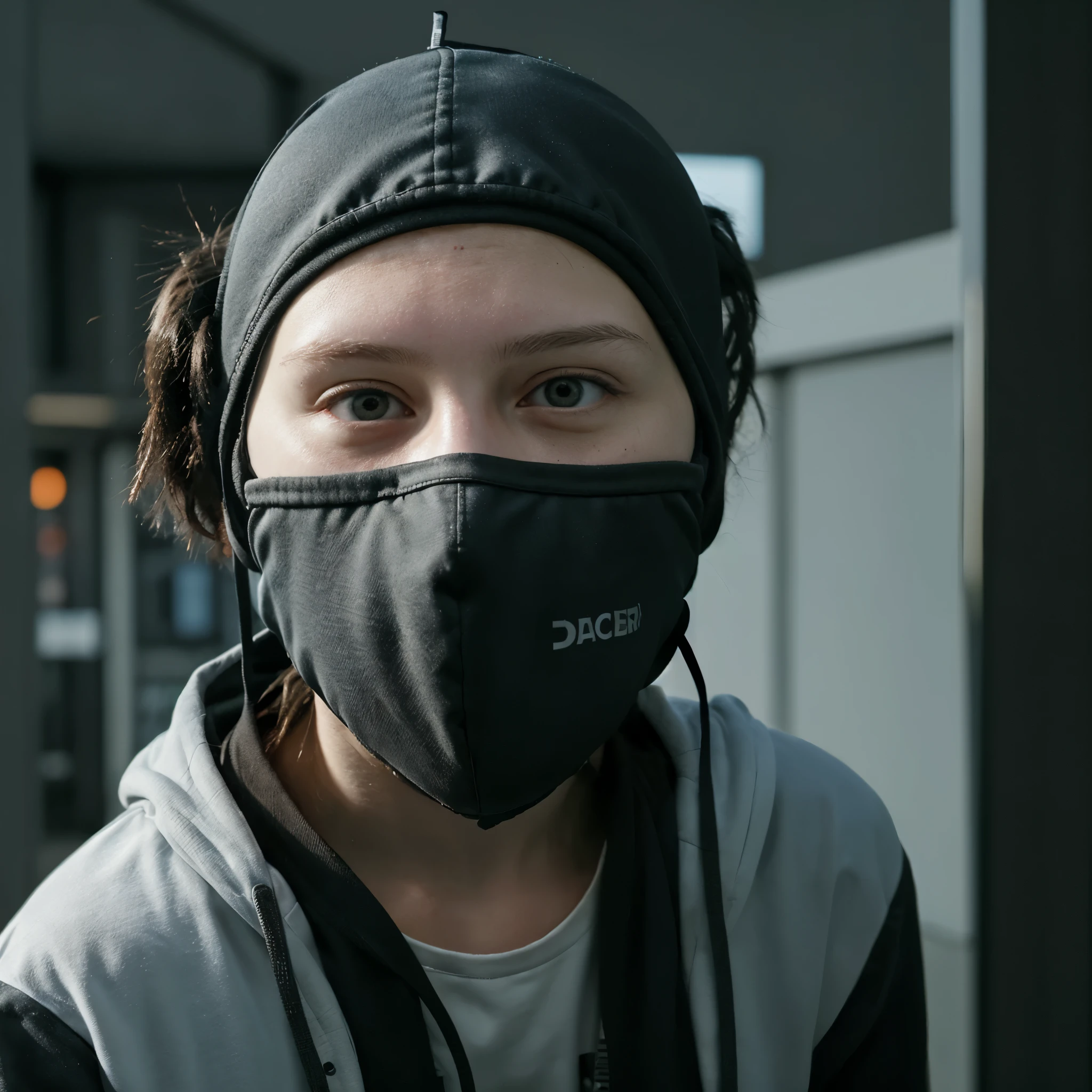 person in hacker mask with a ball