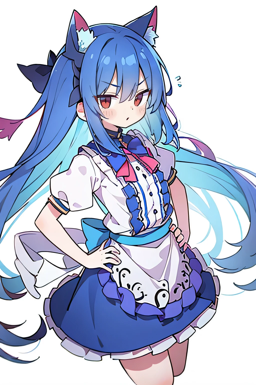 (masterpiece),best quality, expressive eyes, perfect face, 1girl,
Put your hands on your waist,fair, Gorgeous,Japanese cartoons,girl,lola,Hina Angel, blue hair, blue haired, floating clothes,Grab your waist, Grab your waist, hands on hips , hands on hips,sit, sit on ground, Legs on the ground, flat chest,cat ears,
