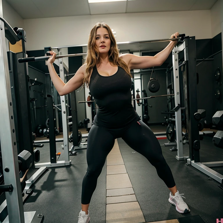 Drew Barrymore doing squats at the gym in tight leggings