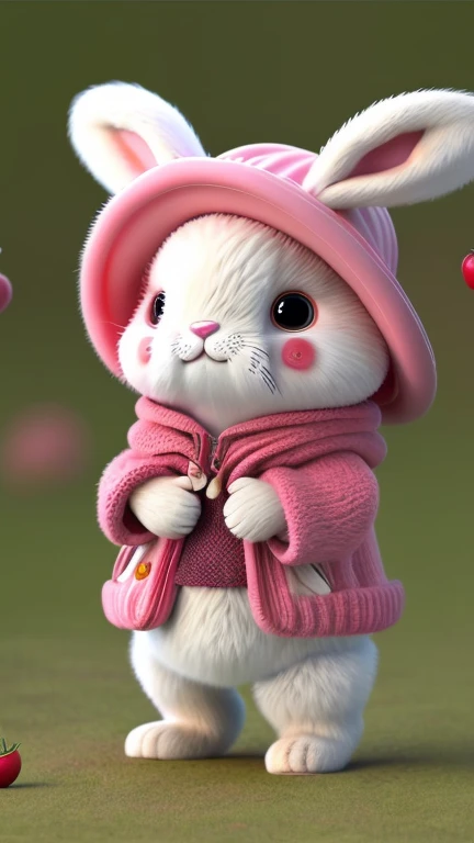 &Quote;(Artwork by ) actual, furry bunny (wearing clothes), Apple in hand,dark circles,blush. cherry, strawberry, Tomatoes and watermelons scattered all over the body. Bunny wearing a beautiful hat,is a non-human character.&Quote;