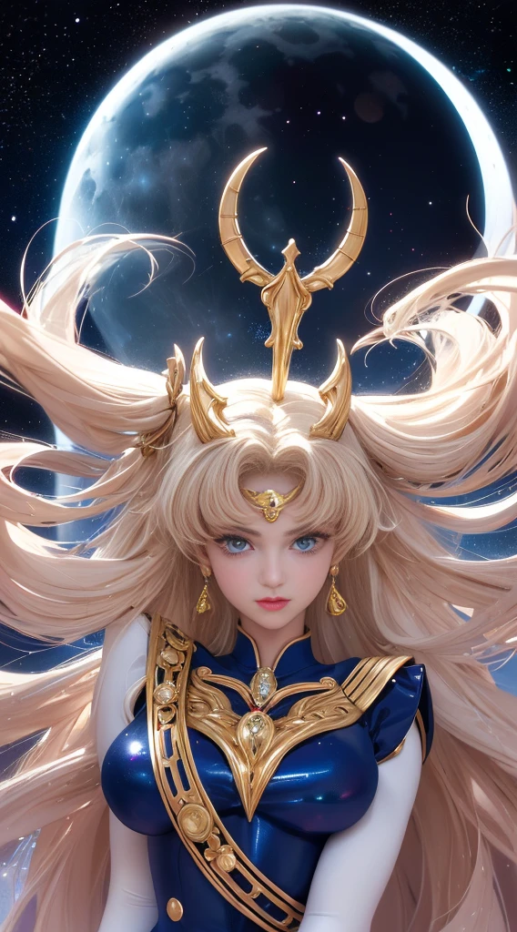 obra maestra, lleno: 1.3, pararse, 8K, 3d, realista, Disparo ultramicro, calidad superior, Fondo de pantalla Extreme Detail CG Unity 8K, desde abajo, Detalles intrincados, (1 hembra), 18 years, (Marinero de la luna supersailorluna mer1, Tiara, Marinero Senshi Uniforme Marinero: 1.2, Marinero de la luna: 1.2), Incredibly long and shiny two-tailed blonde, delgado and very long straight twin-tailed blonde, bun, red round hair ornament in a bun, uniforme marinero senshi, (collar azul, cuello marinero azul, Minifalda azul pre-gate: 1.3, very large Arco rojo on the chest: 1.3, guantes largos de latex blancos: 1.3, Guantes rojos en los codos., Very large Arco rojo behind the waist: 1.1, el escote se ve grande, tiara dorada, pendientes), (Detalles de la cara: 1.5, ojos azules brillantes, hermoso rostro, ojos bonitos, ojos brillantes, delgado lips: 1.5, delgado and sharp pale eyebrows, long dark eyelashes, double tabs), luxurious golden joyas, delgado, delgado and muscular, small face, pechos grandes, proporciones perfectas, cintura delgada, sexy model pose, visible pores, sonrisa seductora, manos perfectas: 1.5, high leg swimsuit, very delgado and fit high-gloss white holographic leather, renderizado de octanaje, very dramatic image, Luz natural fuerte, luz de sol, exquisite lighting and shadow, dynamic angle, DSLR, sharp focus: 1.0, maximum clarity and sharpness, (Fondo espacial, lunalight, luna, dynamic background, antecedentes detallados),(hermano, doble bien, dos colas, Flequillo partido, anillo, joyas, pendientes, gargantilla, Arco rojo, guantes blancos, guantes de codo, falda azul
),mecha musume