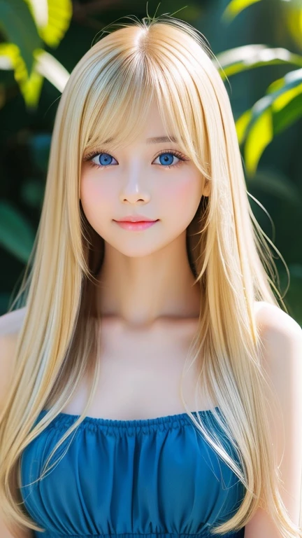 real photo quality、extraordinary sexy beauty、Beautiful calm and bright expression、Sexy refreshing look、Long bangs that fall on a perfect beautiful cute face、Super long blonde straight silky hair、blonde on a beautiful face、Very cute beautiful sexy young little woman、very perfect beautiful cute face、Beautiful bright sky blue eyes、very big eyes、hair above eyes、片hair above eyes、hair between eyes、Very radiant white skin、cheek gloss