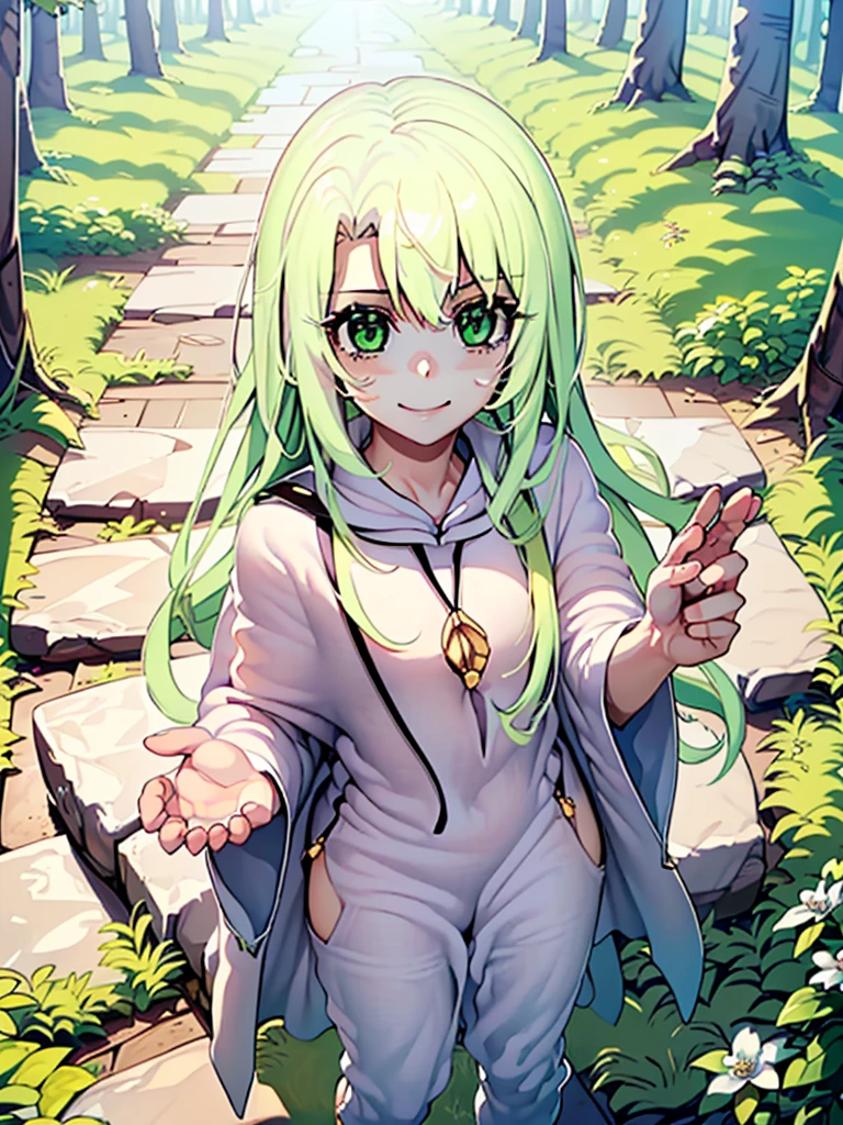 gran calidad ++ Extremely detailed high resolusionolution, very aesthetic, ojos expresivos, (((Cara perfecta))), (((face symmetrical))), ((good anatomy)), (((manos perfectas))), (((8k))), UHD, Fondo de pantalla HD, (((alta calidra detallada, (((((1girl)))))), solamente, Obra maestra, La mejor calidad, high resolusion, Altamente detallado, (illustration), hermosos ojos detallados, (((combatant))), (((((1girl))))), ((((cuerpo completo)))), (((((((illyasviel von einzbern)))))), (((adult body))), (((green hair))), (((((white robe))))), (((barefoot))), side cutout, Cabello largo y ondulado, (((green eyes))), (((Dedos detallados))), (((Smile))), (((asymmetrical body))), (((asymmetrical hair))), (((asymmetrical clothes))), Dedos precisos, Manos no antinaturales, strange eye, columnas griegas, exterior, (((hermoso bosque majestuoso))), hojas de parra rodeando las columnas, (((arbustos de flores por todas partes))), cielo despejado, bright sunny day, (((bosque celestial))),
