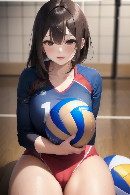 unified 8k wallpaper, anatomically correct, (((masterpiece))), (((best quality))), (((Super detailed))), (((high resolution))), ((Super exquisite illustrations)), ((ultimate cuteness)), ((perfect hands)), ((perfect hands指)), (((good anatomy))), Detailed beautiful face, shiny hair, (((promote))), (Potbellied), (Beautiful curves), medium breasts, ((Thick thighs)), (((alone))), ((seductive smile)), (((blush))), (half open mouth),
rest, (((sit astride the perfectly spherical shape 6-inch volleyball))), (((Across the perfect sphere 6" volleyball))), (((perfect sphere 6" volleyball fits perfectly crotch))), rest, (((Rub the perfect sphere 6" volleyball against crotch))),
rest, (Collared volleyball uniforms), sleeveless, ((Bruma)), ((Knee pads)), (Elbow pads), (((Sweat))), (((covered in Sweat))), ((deep breath)), 在volleyball場, indoor, light, looking at the audience, whole body, (speak your mind),馒头cunt,cunt,抠cunt,扣cunt,genitals