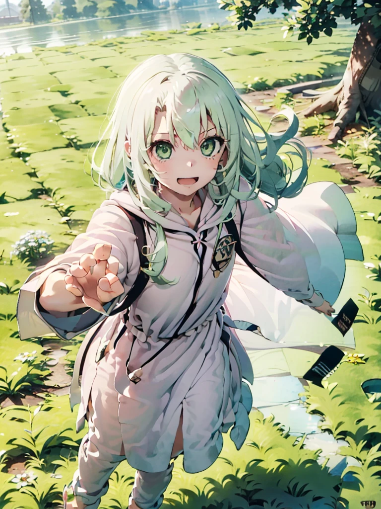 gran calidad ++ Extremely detailed high resolusionolution, very aesthetic, ojos expresivos, (((Cara perfecta))), (((face symmetrical))), ((good anatomy)), (((manos perfectas))), (((8k))), UHD, Fondo de pantalla HD, (((alta calidra detallada, (((((1girl)))))), solamente, Obra maestra, La mejor calidad, high resolusion, Altamente detallado, (illustration), hermosos ojos detallados, (((combatant))), (((((1girl))))), ((((cuerpo completo)))), (((((((illyasviel von einzbern)))))), (((adult body))), (((green hair))), (((((white robe))))), (((barefoot))), side cutout, Cabello largo y ondulado, (((green eyes))), (((Dedos detallados))), (((Smile))), (((asymmetrical body))), (((asymmetrical hair))), (((asymmetrical clothes))), Dedos precisos, Manos no antinaturales, strange eye, columnas griegas, exterior, (((hermoso bosque majestuoso))), hojas de parra rodeando las columnas, (((arbustos de flores por todas partes))), cielo despejado, bright sunny day, (((bosque celestial))),
