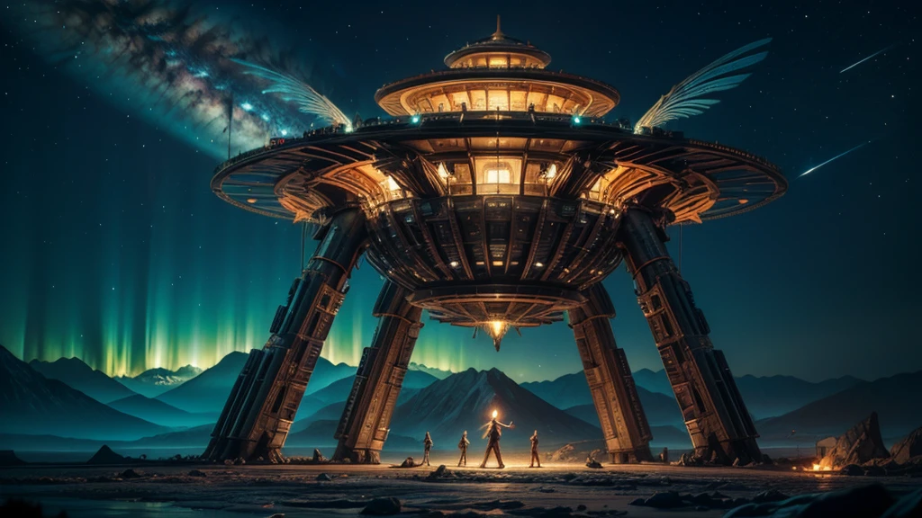 Colossal Bioluminescent Quetzalcoatlian AI Mayan Vimana Fractalien Sentient Starship, hyperdetailed, hypermaximalist, impressive, harmonic, lightbringers, cosmic ancesters arriving to Earth
