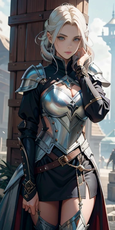 uma mulher de espartilho e capuz segurando uma arma, vestindo armadura de assassino de couro, armadura de fantasia muito estilosa, armadura de couro elegante, roupas de couro de fantasia, magic leather armor, beautiful assassina feminina, assassina feminina, armadura de couro escuro, estilo de fantasia steampunk, roupas de RPG da moda, magia e vapor - inspirado no punk, ornaeather sci-fi armor, 