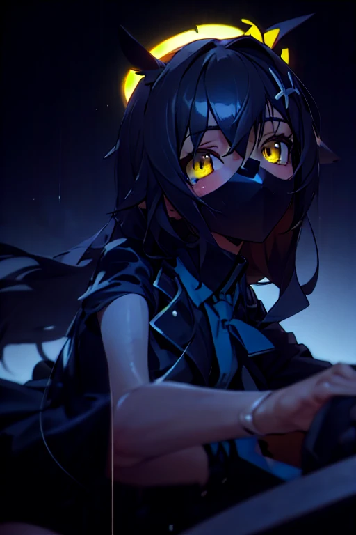 a close up of a cartoon character with a black outfit and yellow eyes, albedo from the anime overlord, albedo from overlord, stylized anime, 4 k octan render, render of a cute 3d anime girl, rendered in sfm, in style of cytus and deemo, style as nendoroid, mechanized witch girl