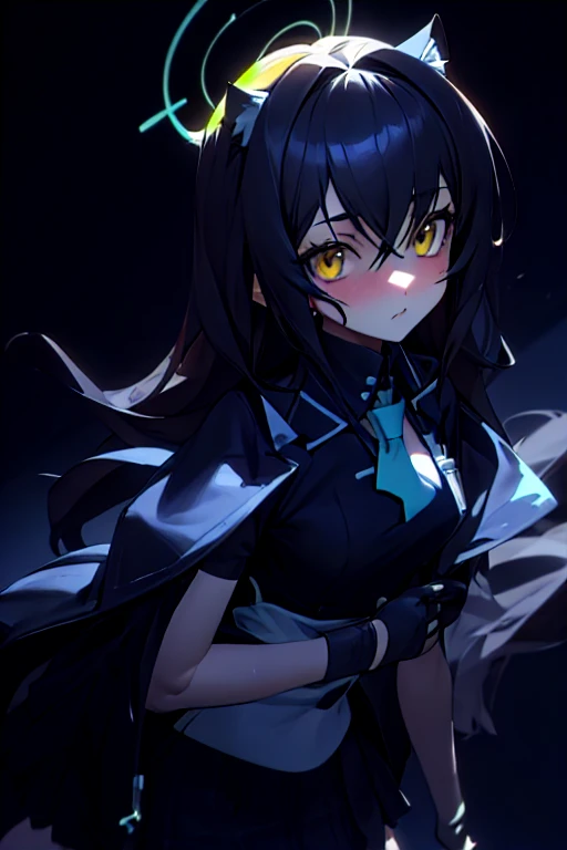 a close up of a cartoon character with a black outfit and yellow eyes, albedo from the anime overlord, albedo from overlord, stylized anime, 4 k octan render, render of a cute 3d anime girl, rendered in sfm, in style of cytus and deemo, style as nendoroid, mechanized witch girl