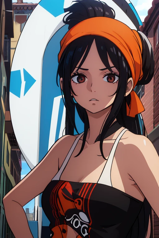(best quality,4k,8k,highres,masterpiece:1.2), ultra-detailed, Animated, girl, mature face, long black hair, brown eyes, black hair, graffiti, girl graffer, durag, cool girl, flat, spraypaint