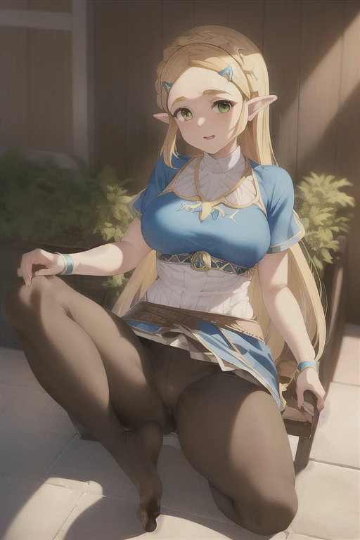 obra maestra, mejor_calidad, 1 chica, solo, princesa zelda, Nintendo, la leyenda de Zelda, OTW, pantalones negros, pies, fetiche de pies, soles