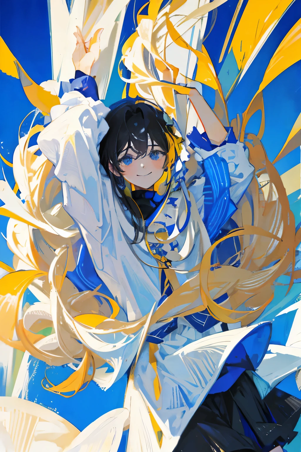 Solo, Male, smile facial, masterpiece, highres, blonde and black hair, blue eyes