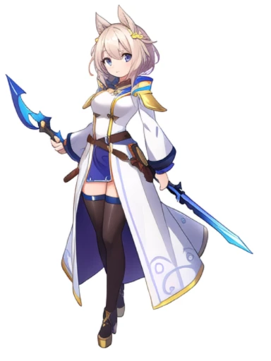 solo, female, ((( white background))), fantasy outfit, standing, character design, full body, holding weapon,