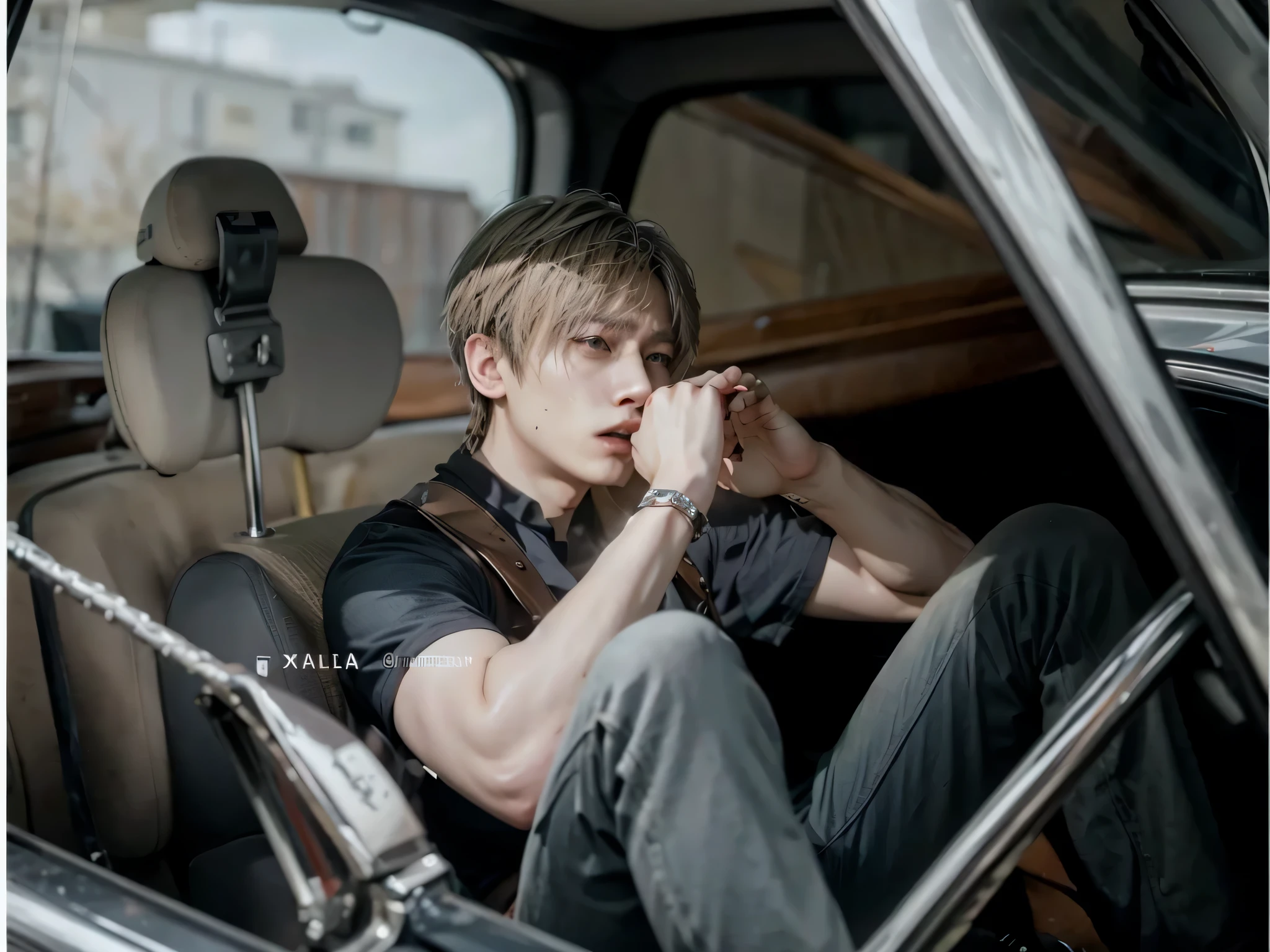 hay un hombre sentado en un auto con la mano en la barbilla, Cai Xu Kun, jungkook, hyung tae, naver fanpop, kim doyoung, fanart oficial, kim taejin, xqc, inspirado en Gang Se-hwang, quien es siwoo, Jung Jaehyun, ❤🔥🍄🌪, fanart de alta calidad, inspirado por Zhang Han
