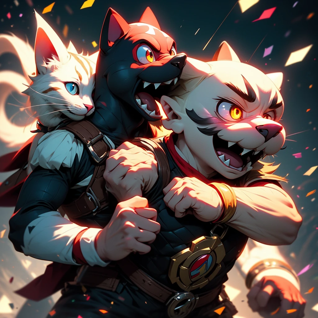 In a comical game resembling Mario Smash Bros, several varied characters do battle and among them is a cat knight in shining armor