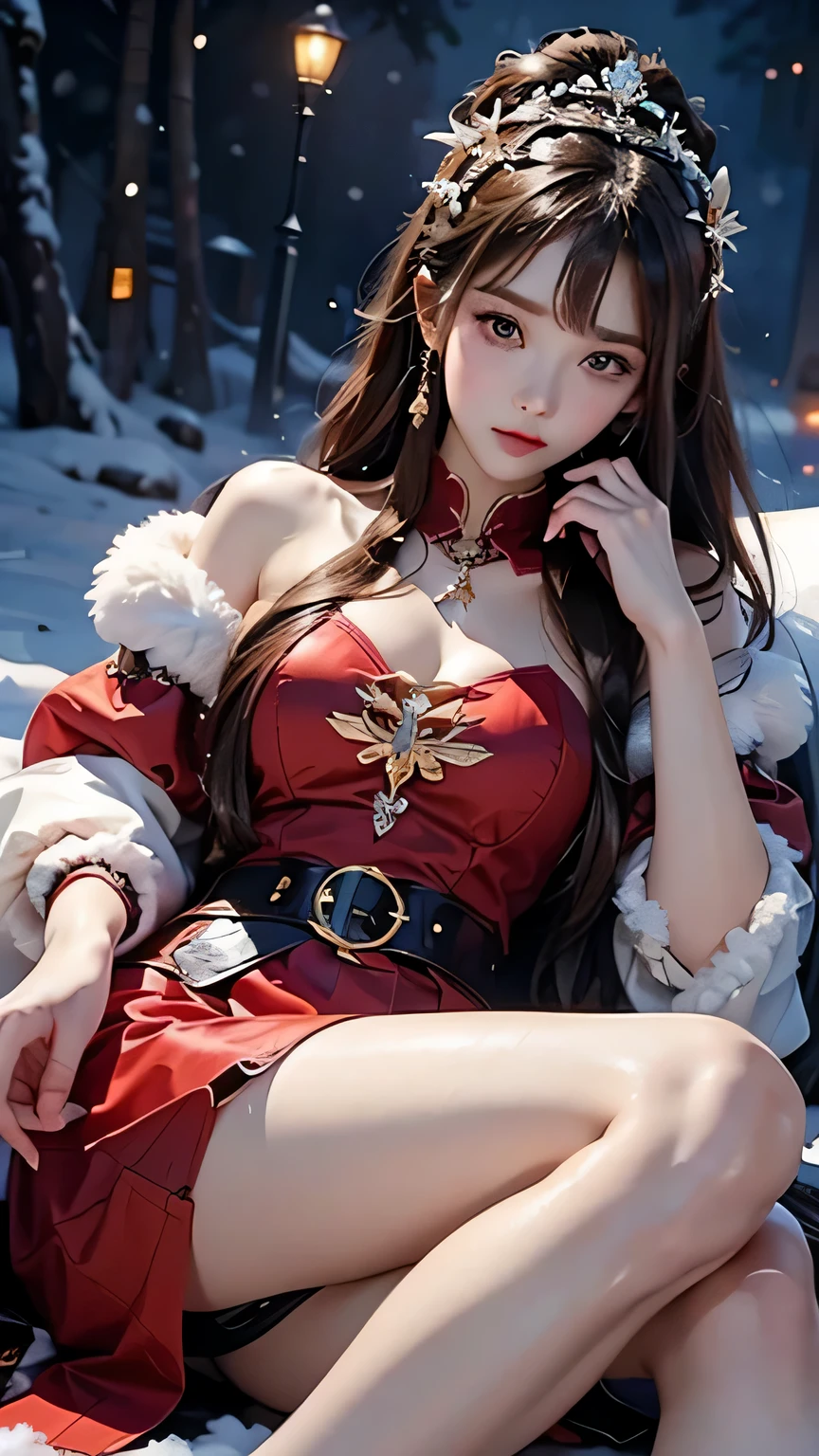 (((Masterpiece))),((top quality)),one beautiful girl,bangs、(high school uniform)、snow girl, beautiful digital artwork, Beautiful snow girl, beautiful fantasy art, very beautiful fantasy art, beautiful digital art,lying on the snow:1.5)