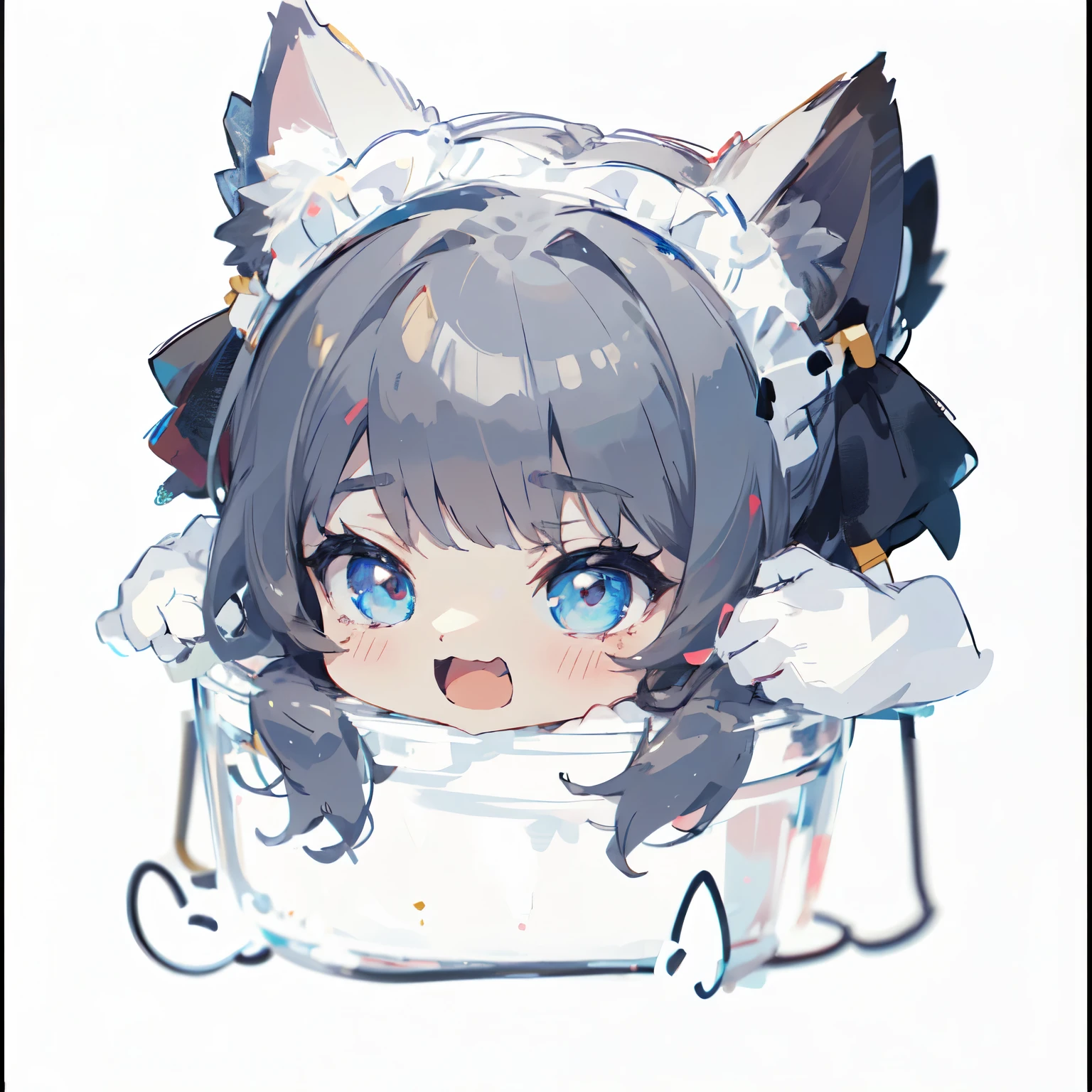8k，exquisite，high quality，Close-up of the big head，facial close-up，avatar，Wearing cat ears、Anime girl with bow, Anime maid costume cat girl, Anime cute art style, anime cat girl, cute anime cat girl, anime girl with cat ears, white cat girl, internal medicine rice, ahegao, , girl with cat ears, Fat chibi gray cat, ahegao face catwoman。Cute