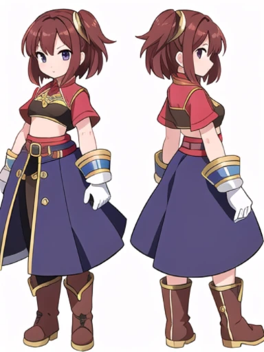 solo female, croptop, ((( white background))), character focus, fantasy clothes, standing, grove cuff, gloves, character design, multiple views,
