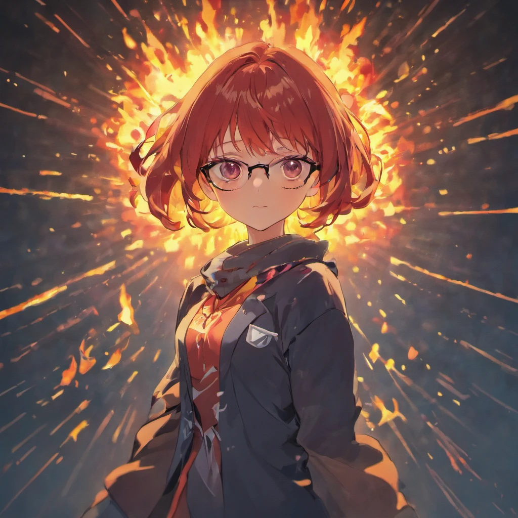 glasses　woman　fire