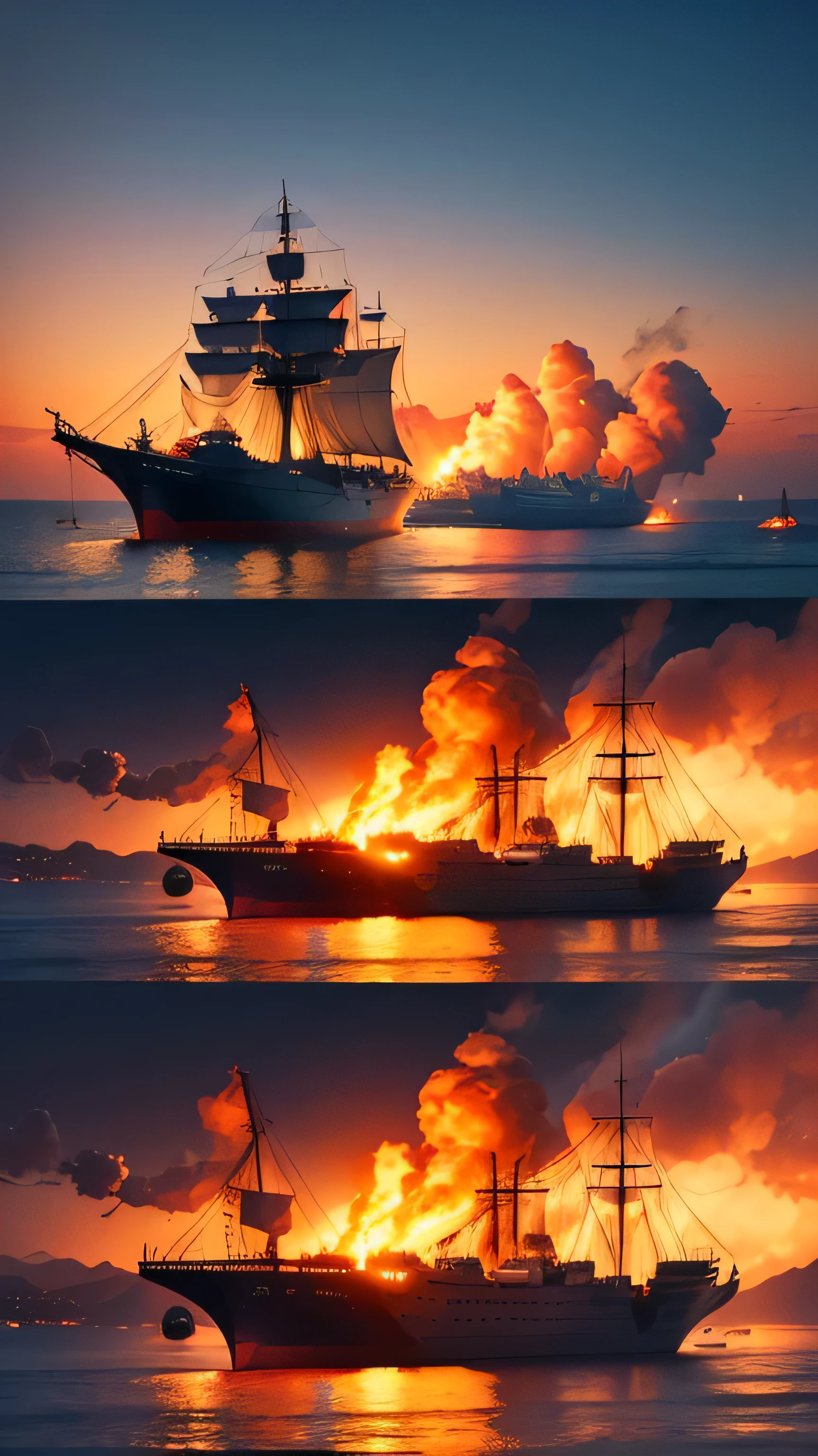 ships burning in the bay, 8k, high