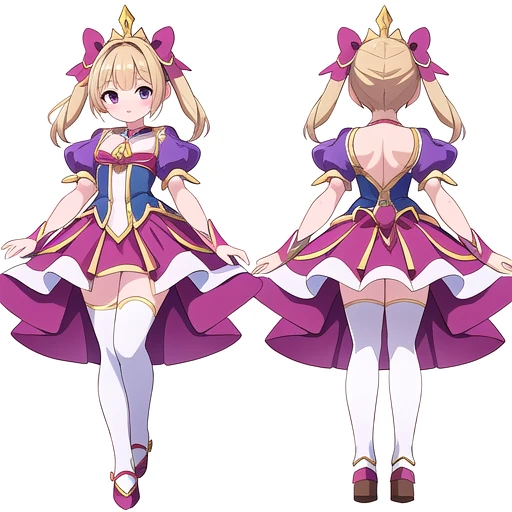 masterpiece, best quality, cute eyes, 1girl, solo, high fantasy costume, random pose,  ((white background)), full body, multiple views, magical girl costume,