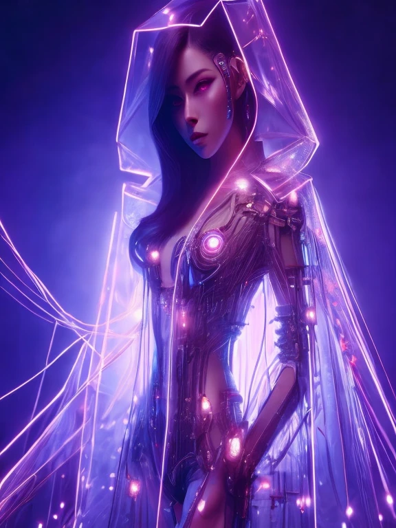 A man wearing futuristic clothing、Close-up of woman with lamp, Advanced digital cyberpunk art, cyberpunk art style, Fantasy cyberpunk girl, cyberpunk lighting, Digital Cyberpunk Anime Art, Seductive cyberpunk dark fantasy, Digital Cyberpunk - Animation Art, Cyberpunk style, Cyberpunk Kroot, Cyberpunk style, Beautiful digital artwork, Beautiful cyberpunk woman model, Cyberpunk high fashion, Robot fashion model