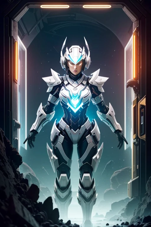 (best quality,4k,8k,highres,masterpiece:1.37), ultra-detailed, (realistic,photorealistic,photo-realistic:1.37), (aerial view), (top down perspective), 1woman, (a woman pulling a video game cartridge out of a futuristic artifact box full of retro video game cartridges:1.6), (the woman is looking down:1.4), (Futuristic artifact box), (the artifact box is open), (The scene unfolds inside a mystical cavern:1.4), robot joints, mecha musume, (The woman is wearing a mecha armor made with glass details, covering her entire body:1.5), (She has a glass helmet visor:1.4), (dynamic angle:1.37), headgear, mechanical parts, (The woman's headgear is made of fractal technological components:1.4), (fantasy and sci-fi mixed:1.37), holographic glitch effects floats around the woman, vibrant colors, (A blue glow emanates from inside the treasure chest), glowing lights, (abandoned machinery), (there are video game cartridges and consoles on the background), mystical creatures, (there are crystal formations spreading on the background), (futuristic technology), (ancient artifacts), mystical energy, vibrant retro aesthetic, atmospheric lighting, ancient ruins, mysterious symbols, lush vegetation, interdimensional portals, nostalgic atmosphere, epic adventure, delightful surprises