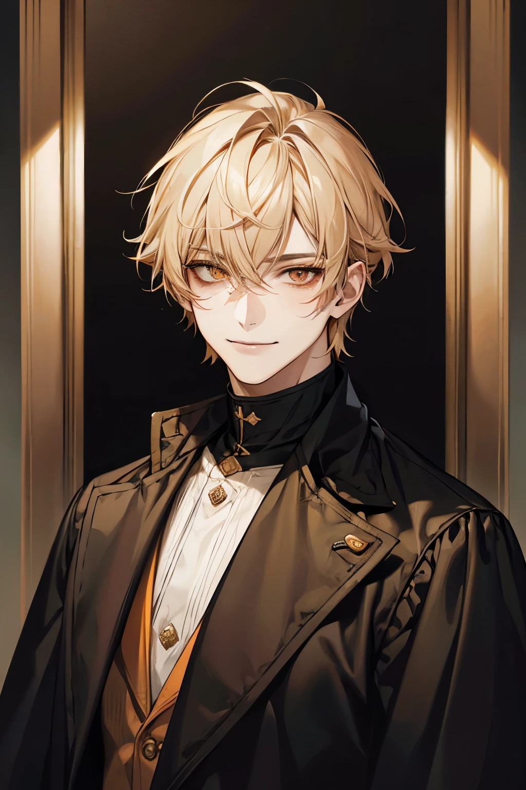 Solo, Male, smirk facial, masterpiece, highres, short hair, blonde hair, orange eyes