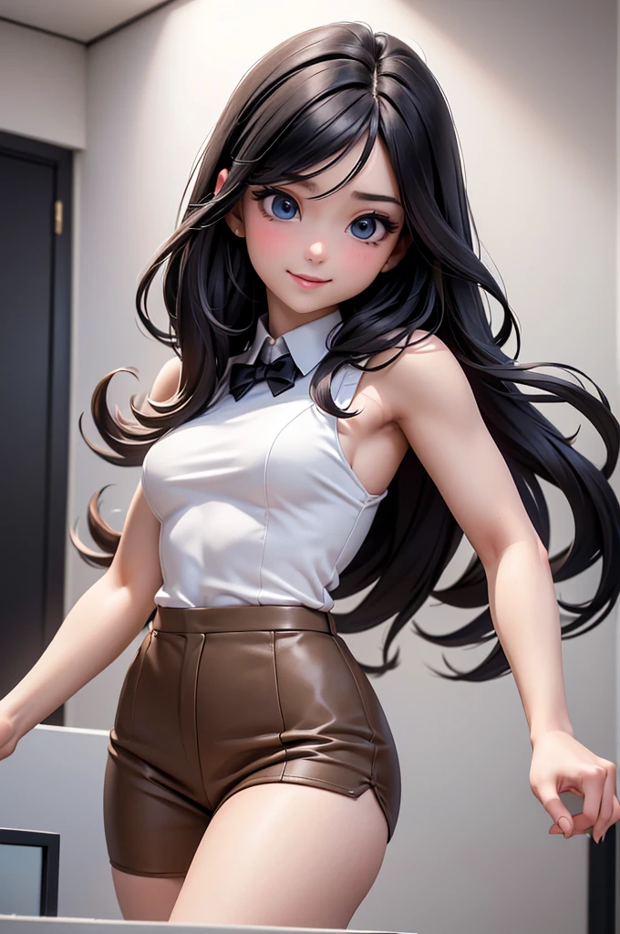 1 chica, katara, Solo, pelo largo, pelo despeinado, little red micro sweater, without bra, Mirando al espectador, fondo azul, pelo negro, fondo sencillo, dos lados hacia arriba, small micro turtleneck, ojos azules, labios, sonrisa seductora, ligeramente excitado sexualmente, voyeurismo, cinta, hair cinta, golpes, small micro turtleneck sweater, parte superior del cuerpo, parted golpes, black cinta, ribbed sweater, dos colas, nariz, culo desnudo, hermosas piernas desnudas, detalied pussy labios, NSFW, pose seductora
