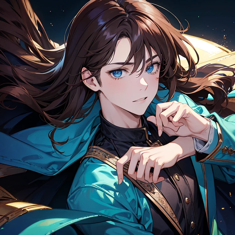 Handsome teenager with brown hair and blue eyes